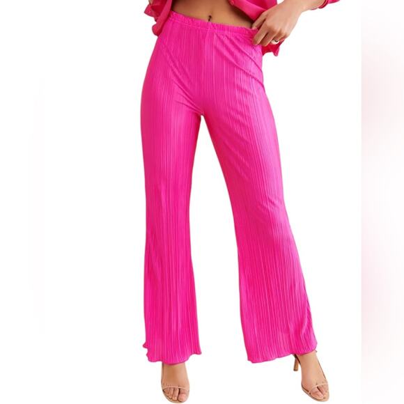 NWOT Good American Always Fits High Waist Plissé Fuchsia Pink Pants Sz 3 /4 - Picture 3 of 9
